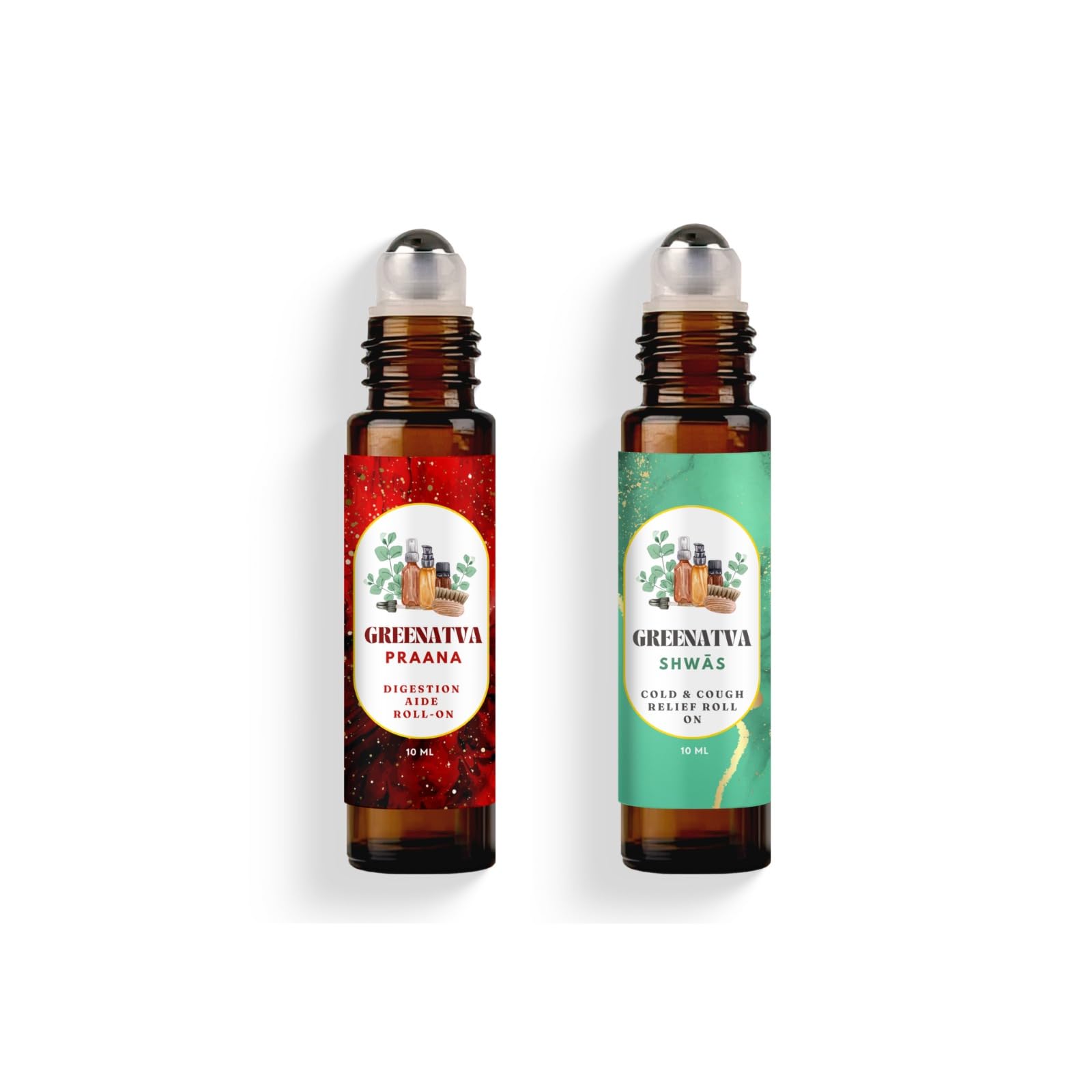 Kids Essentials Roll On Combo | Praana Tummy Rollon+ Shwas Cold Relief Rollon | Cold, Cough & Congestion + Acidity, Gas & Indigestion Relief | For Kids & Adults | 10 ml Each (2+ Years)-image-1