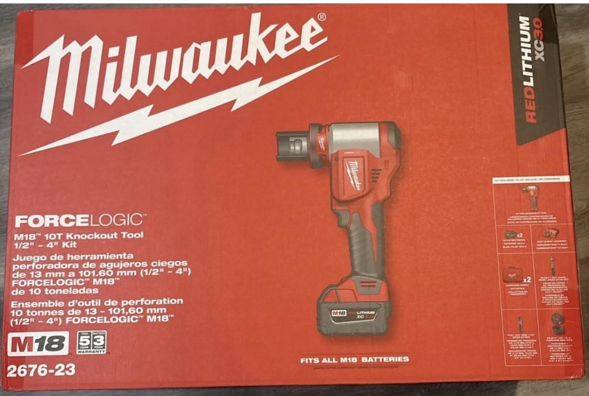 Milwaukee 2676-23 M18 Forcelogic 10-ton Knockout tool 1/2" to 4" Kit