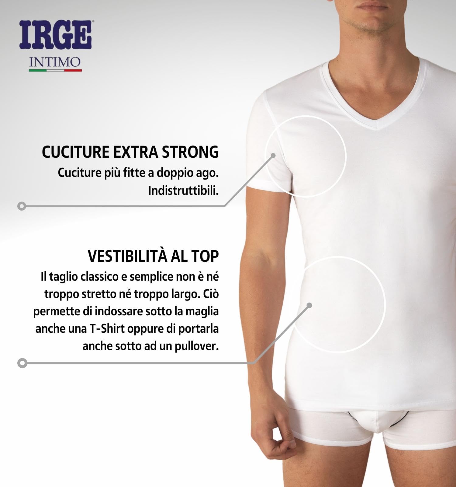 Intimitaly Irge 3 Herren-Shirts, warm, Baumwolle, Thermo-Halbarm, V-Ausschnitt, Rundhalsausschnitt, Weiß, Blau oder Schwarz