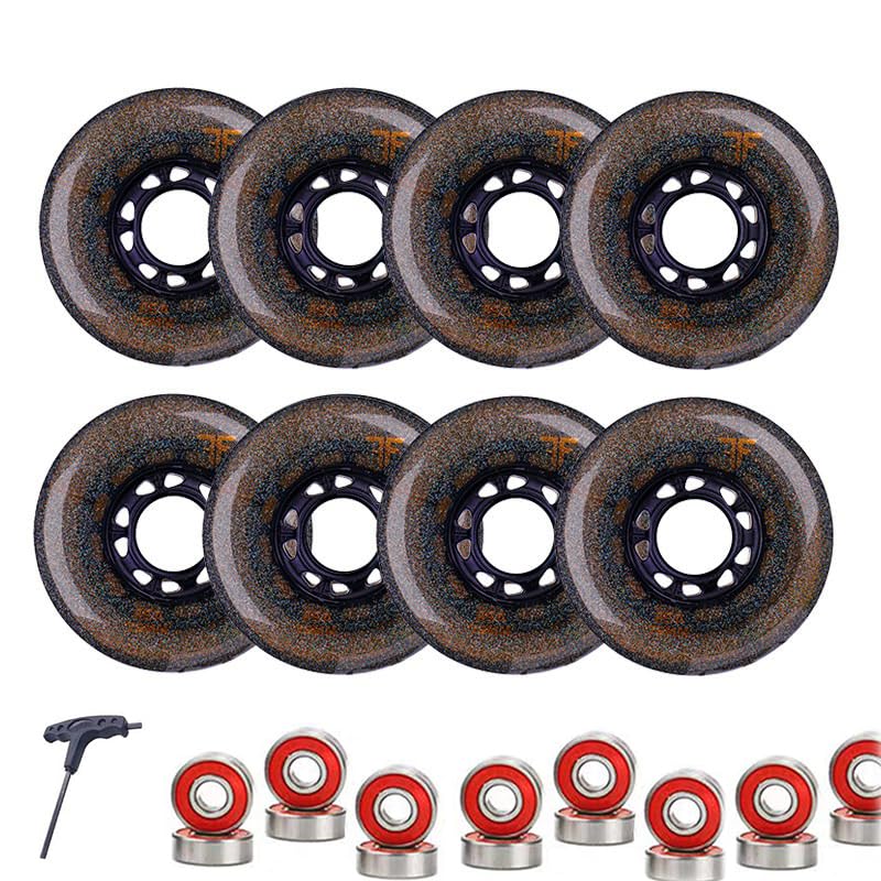 8er Pack Inlineskate Rollen 72 mm 76 mm 80 mm Ersatzrollen für Inlineskates Rollschuhe Rollen mit ABEC 9 Kugellagern 85A (Schwarz 80 mm)