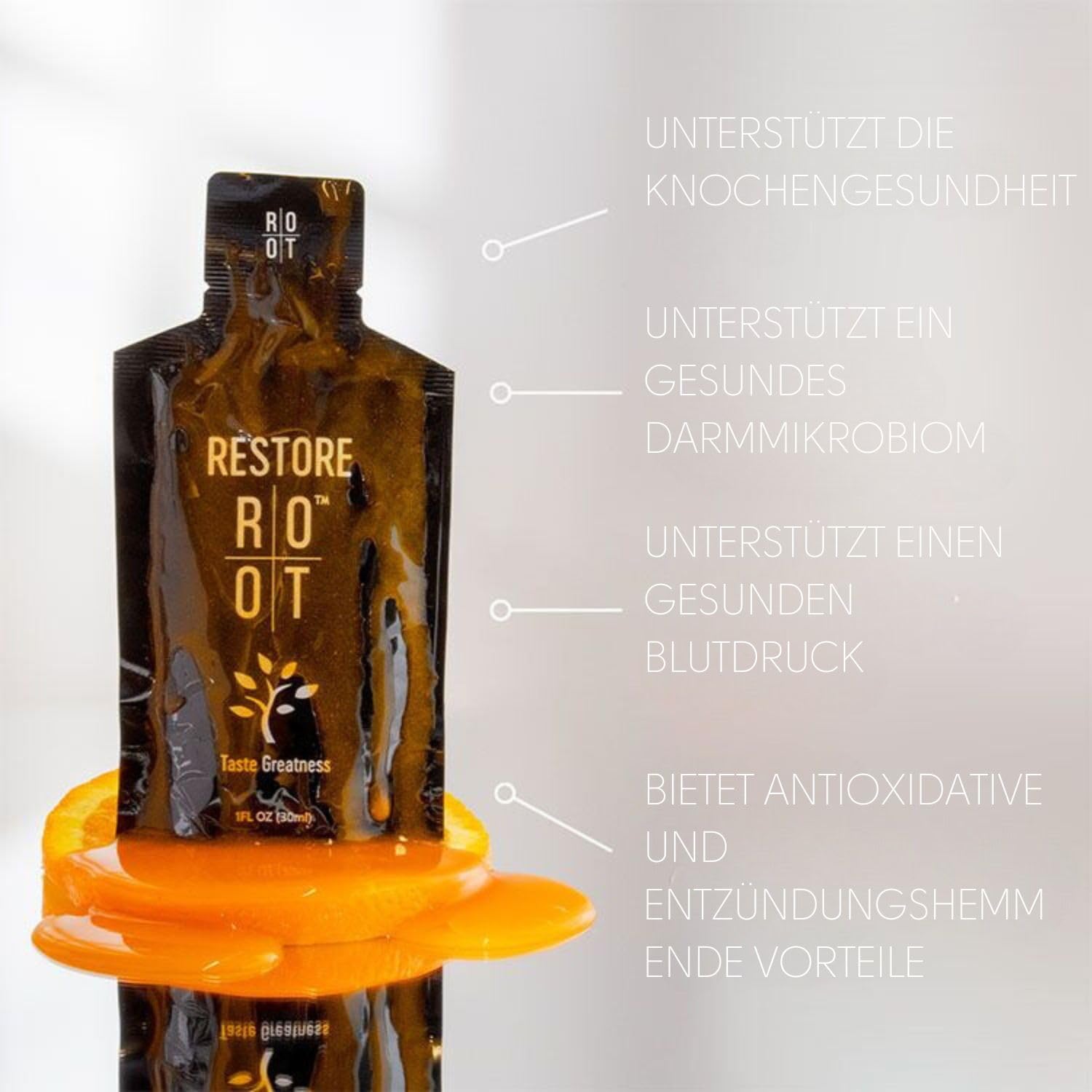 ROOT Wellness Restore | Nanoemulsion mit Vitaminen & Nährstoffen 30 ml | Flüssige Formel mit Vitaminen, Mineralstoffen und Pflanzenextrakten für die tägliche Ernährung.