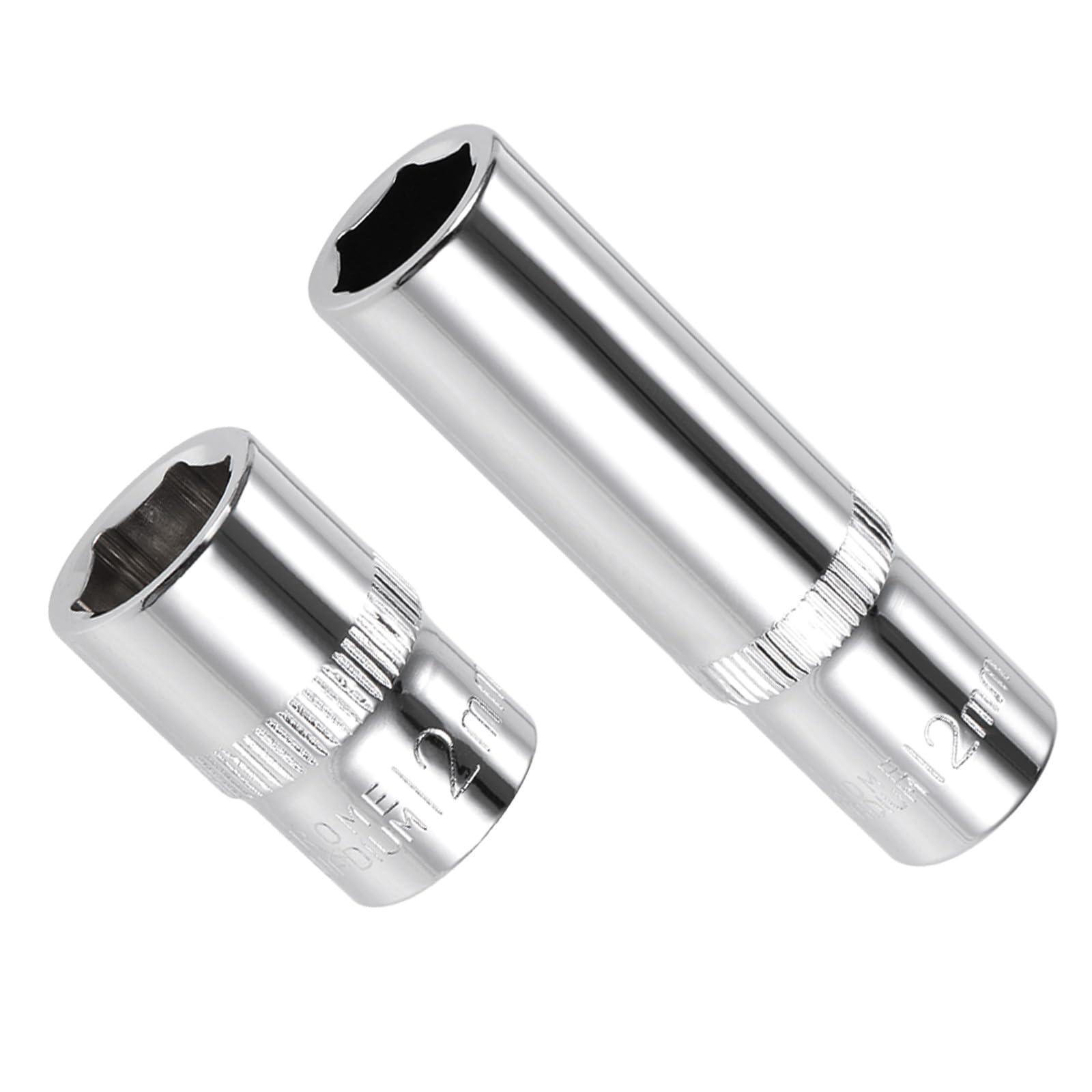 CoCud 6-Point Socket, 3/8" Drive 12mm Deep, Polished Chromed CR-V Metric Deep and Shallow Impact Socket - (Applications: for Ratchet Torque Electric Wrenches Car Repair), 2-Pieces