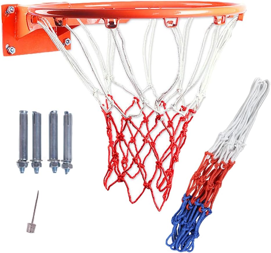 Outdoor Basketball Hoop, with Spring Shock Absorption Wall-Mounted Garage Basketball Hoop, Thickened Solid Replacement Basketball Hoop for Adults or Children,Orange,Children
