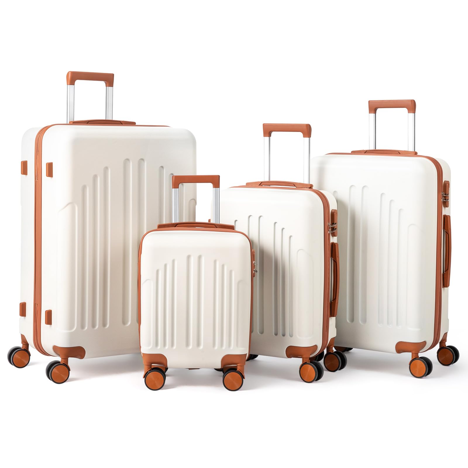 LEADZM Set de 4 Valises de Voyage, Valise Grande Taille & Cabine, Valise Soute Ridide en ABS, Bagages Cabine avec roulettes Pivotantes 360° et Cadenas (Beige-Brun)
