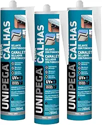 Kit 03 Selante Veda Calhas E Rufos Silicone Fixador Adesivo Vedação Calha E Emendas Unipega 280ml Cinza