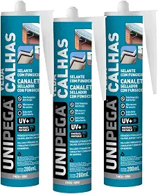 Kit 03 Selante Veda Calhas E Rufos Silicone Fixador Adesivo Vedação Calha E Emendas Unipega 280ml Cinza
