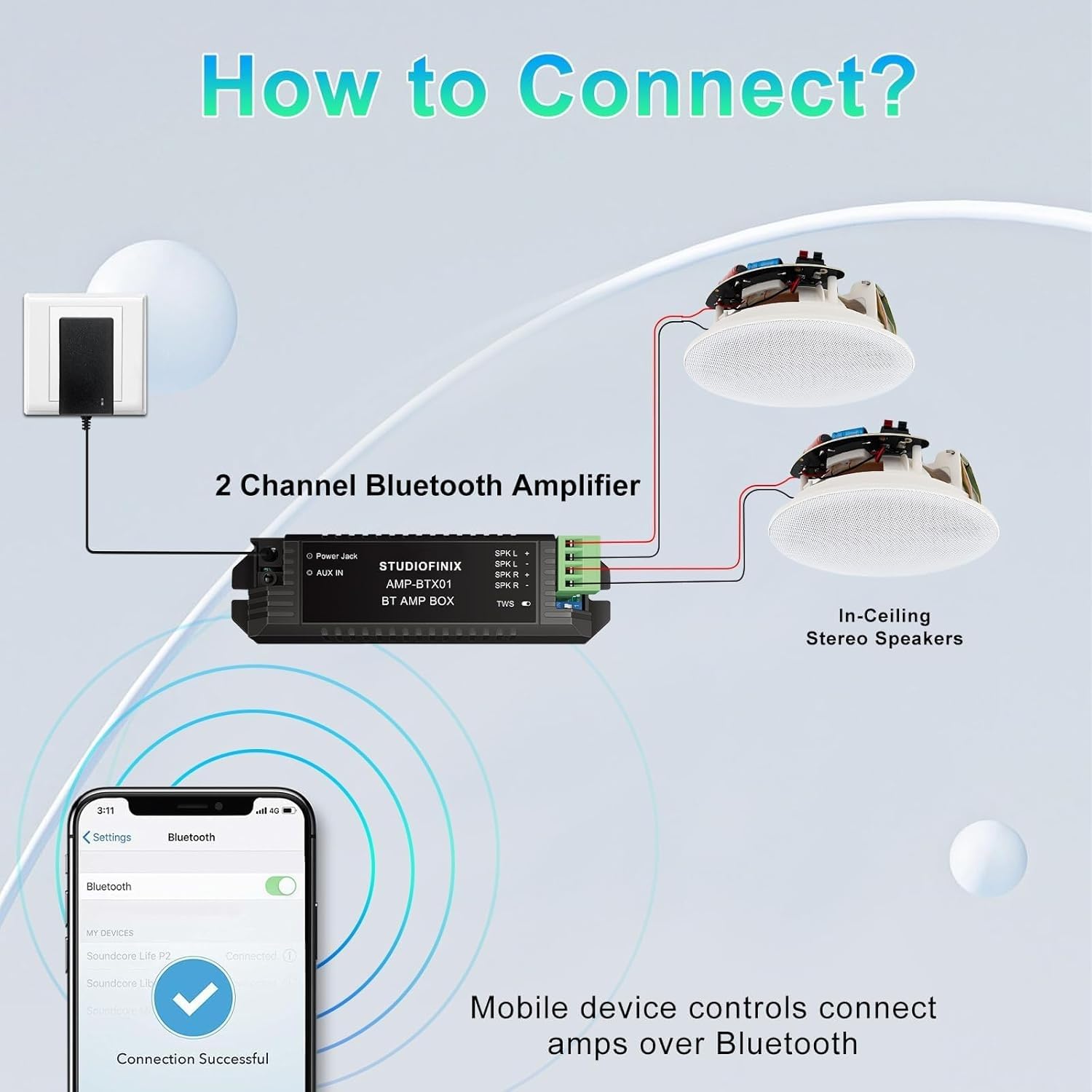STUDIOFINIX Altoparlanti Bluetooth da incasso da soffitto da 16,5 cm, 300 W, sistema di altoparlanti da incasso, adatti per interni, cucina, home theater, camera da letto, ufficio, patio coperto (2
