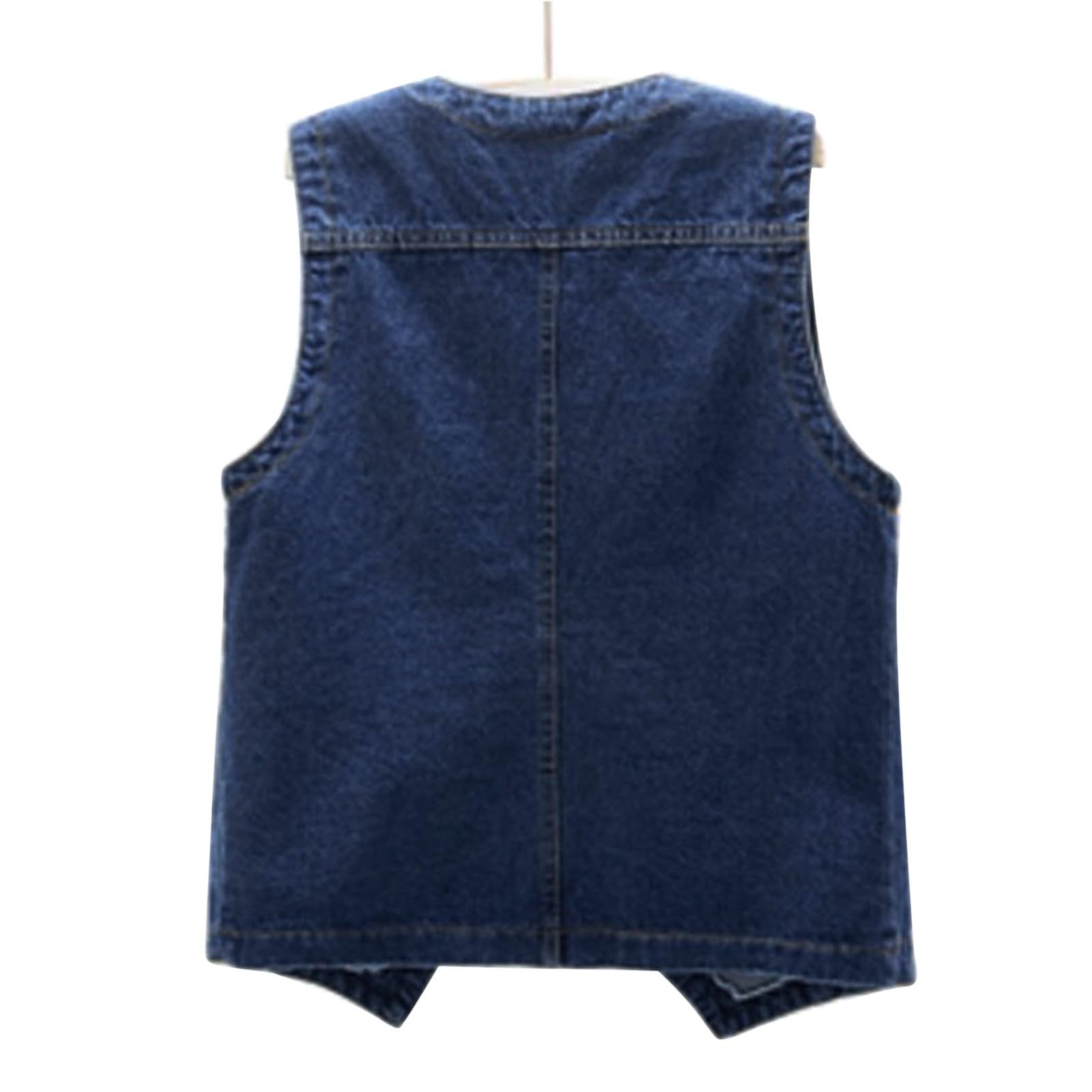 Gilet in jeans da donna senza maniche con scollo a V, abbottonatura, robusto tessuto denim per look casual, ideale da abbinare con abiti estivi o camicette, lavaggio classico con segni sobri
