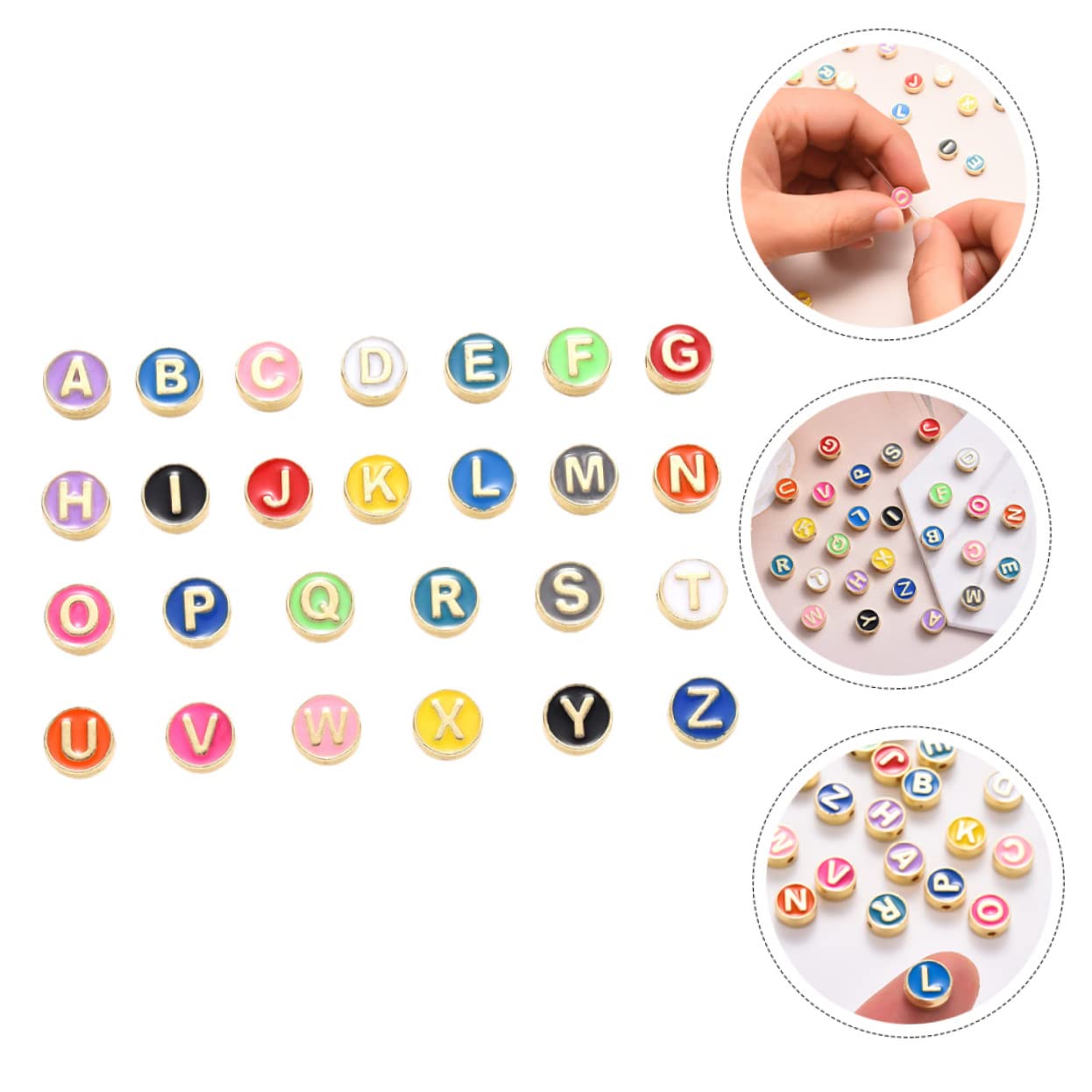 NUOBESTY 4 Sets Handgefertigte Alphabet-perlen Aus Legierung Runde Perlen Für Armband Bastelbedarf 26 Stück X 4