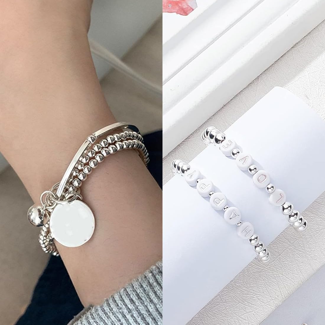 GXGM 60 cuentas de plata de ley para hacer joyas cuentas espaciadoras de plata de ley de pequeñas cuentas lisas de plata