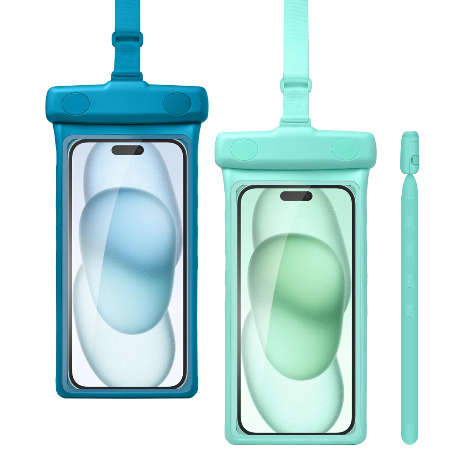 wellhouse Waterproof Phone Pouch, Waterproof Phone Case for iPhone 17 16 15 14 13 Pro Max XS Samsung, IPX8 3D Cellphone Dry Bag Beach Essentials (2 Pack -Earl Blue &amp; Green 7.0", 7 inch)