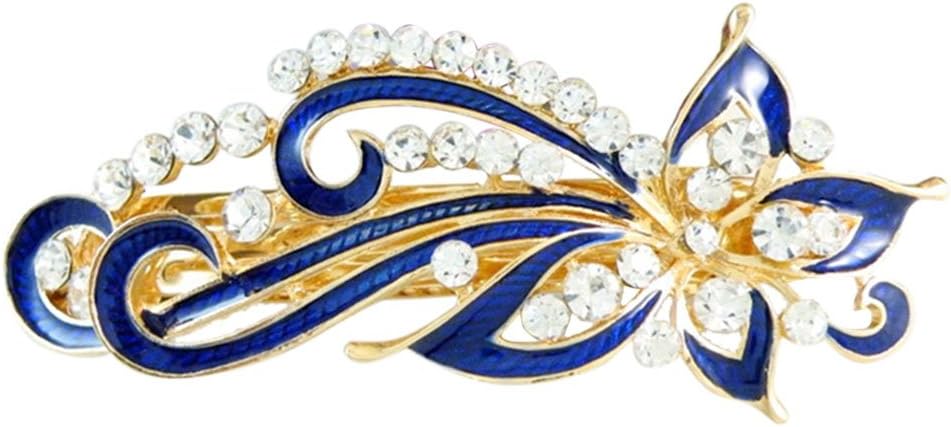 Hair Clip - SODIAL(R) Dark Blue Rhinestones Inlaid Swirl Floral Barrette French Hair Clip