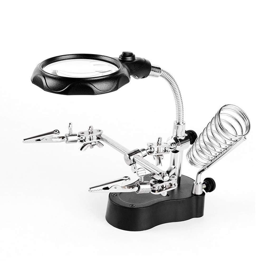 Lupa Hobby con luz Helping Hands Station con luz LED - Lupa 4X Gratis Soporte con Abrazadera y Pinzas de cocodrilo - para Soldadura, ensamblaje, reparación, modelismo, Hobby G