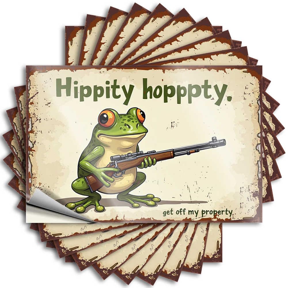 Autumn Saying, Bathroom Sets Tumbler Frog with Rifle: 'Hippity Hoppity, Get Off My Property' | Funny Quote Quick Decals(12X18CM)