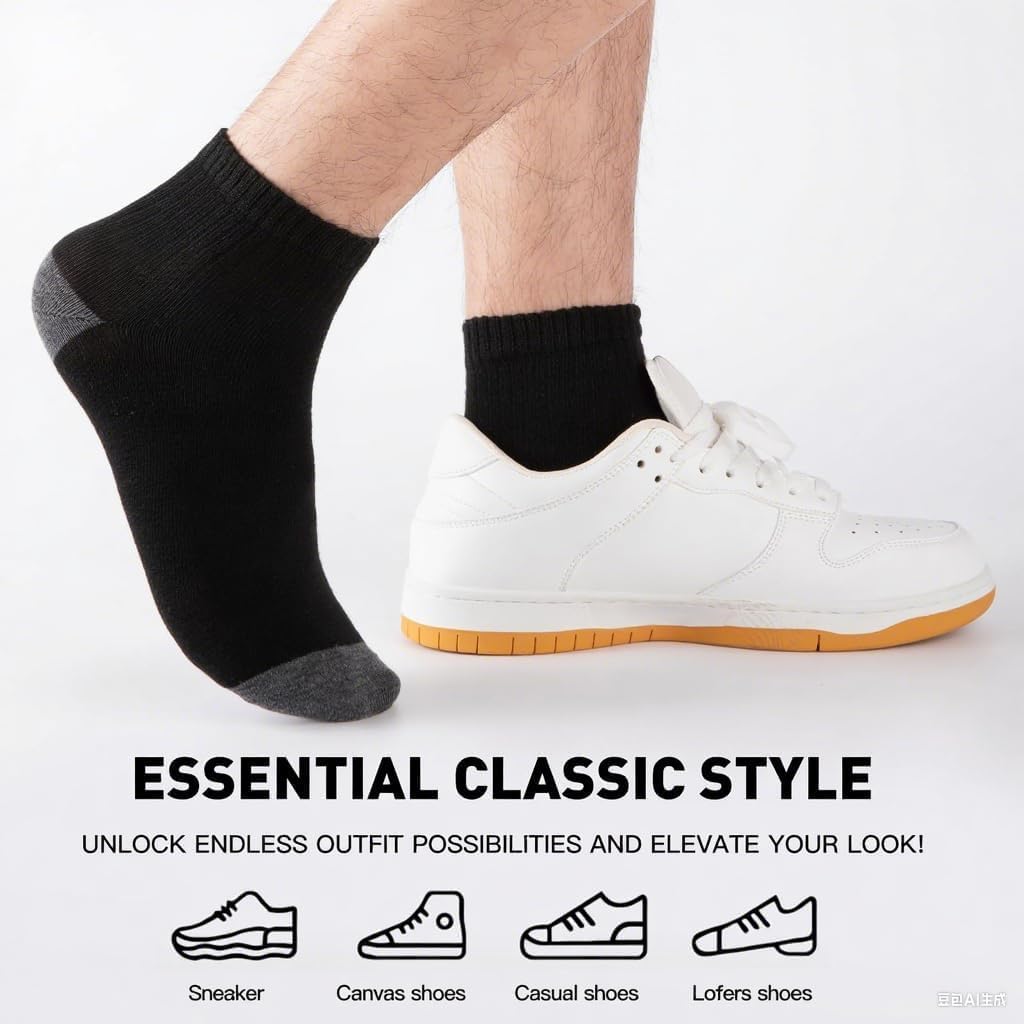 Photo 1 of LITERRA 20 Pack Men & Women Ankle Socks - Bulk Athletic Unisex Quarter Sock, Breathable Thin Casual Basic Socks in Black, Shoe Size 8-12