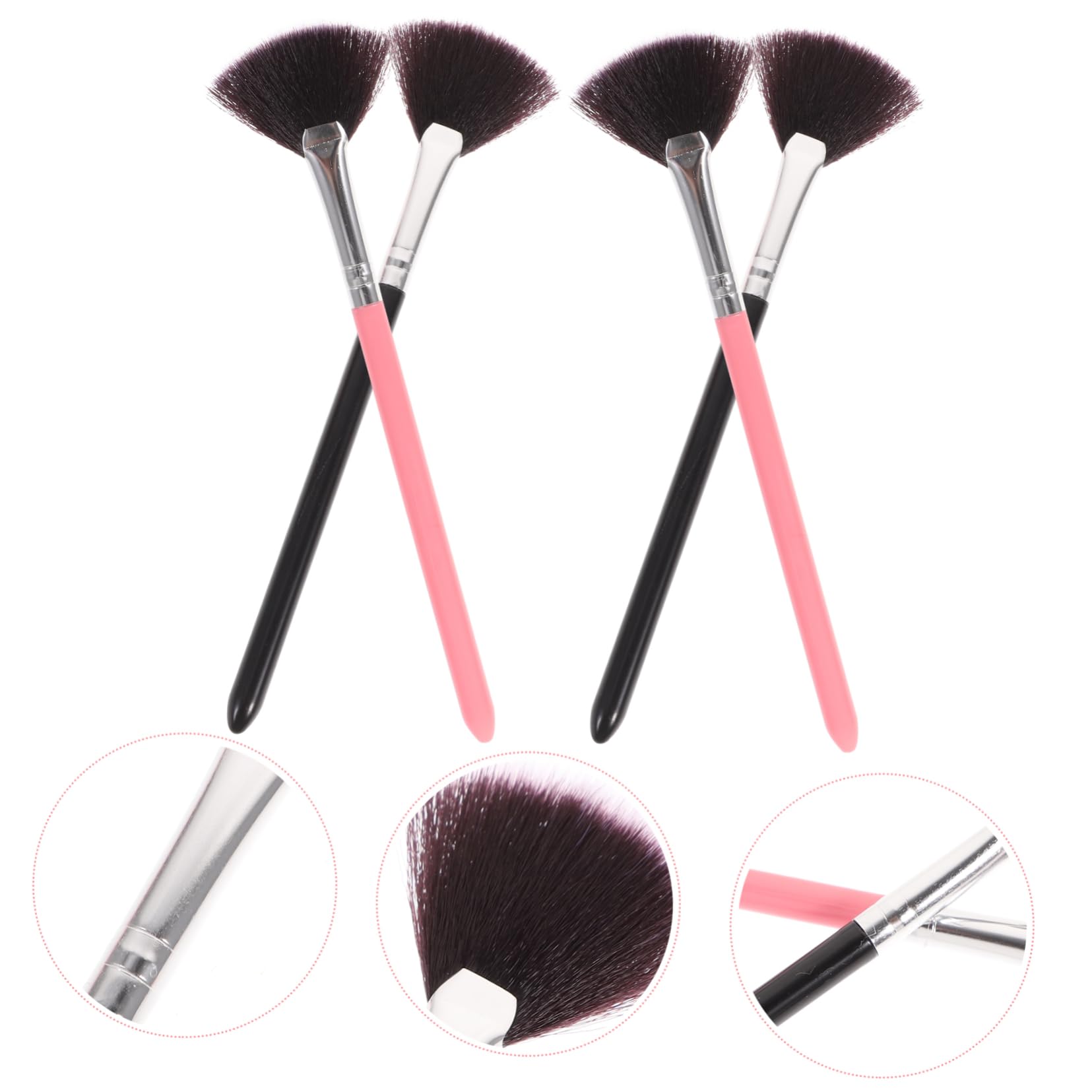 Outanaya 4pcs Makeup Brushes Long Handle Fan Shape Blusher Powder Brush for Daily Use Premium for Finish