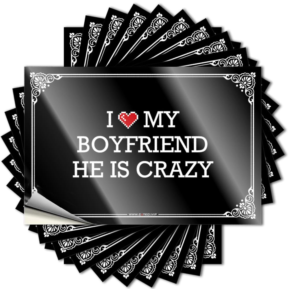 Sticker Beer Durable Vinyl - I Love My Boyfriend He is Crazy Cover for Layered Use(8X12CM)
