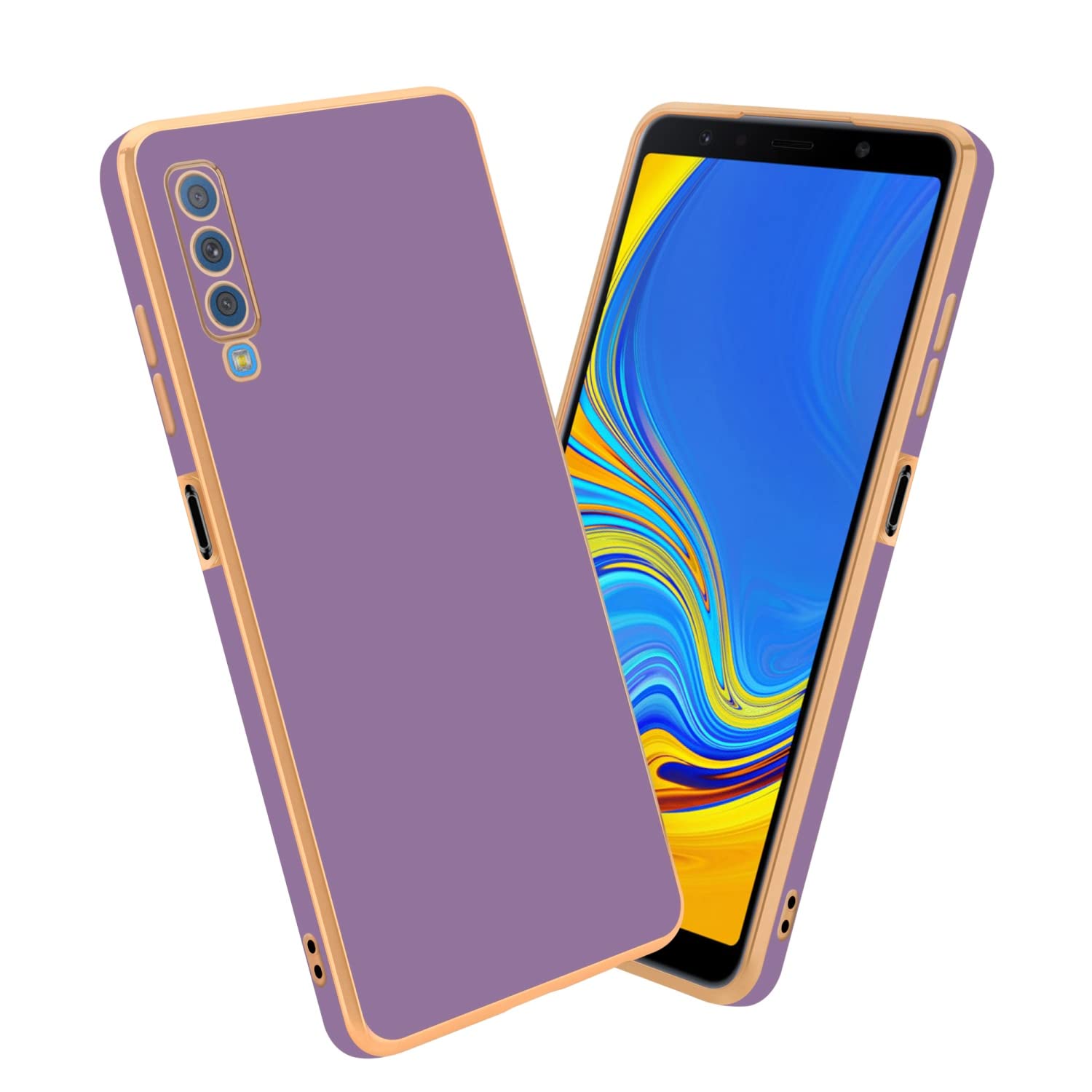 cadoraboCase compatible with Samsung Galaxy A7 2018 in Glossy Purple - Gold - Protective cover made of flexible TPU silicone and with camera protection