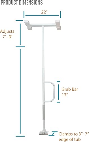 Miniatura 6 de Able Life Barra de agarre universal para bañera a techo, mango de bañera ajustable, poste de transferencia para bañeras, barandillas de seguridad