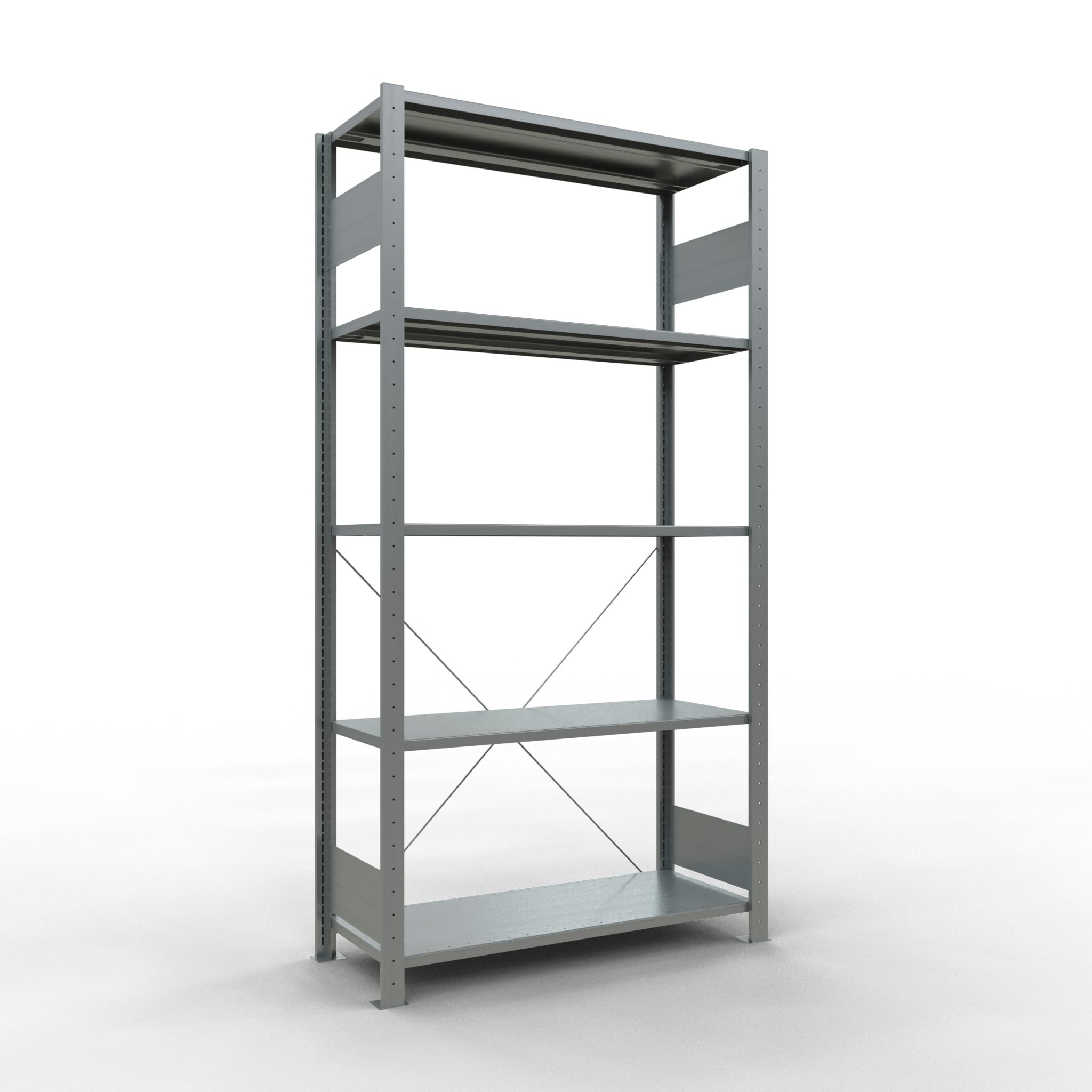 SCHULTE Lagertechnik Expressline Grundregal, Steckregal MULTIplus150 | 2.000 x 1.000 x 400 mm (HxBxT), 5 Fachböden, Kreuzstrebe, verzinkt