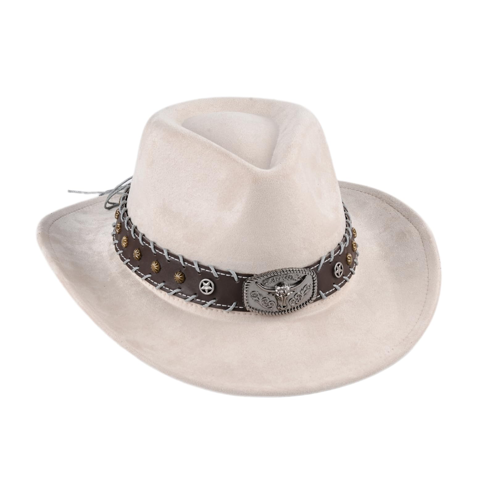 Cappello da cowboy Western per uomo e donna, elegante cappello in suede Panama regolabile, morbido cappello da cowgirl per attività all'aperto, con bordo ampio in bianco