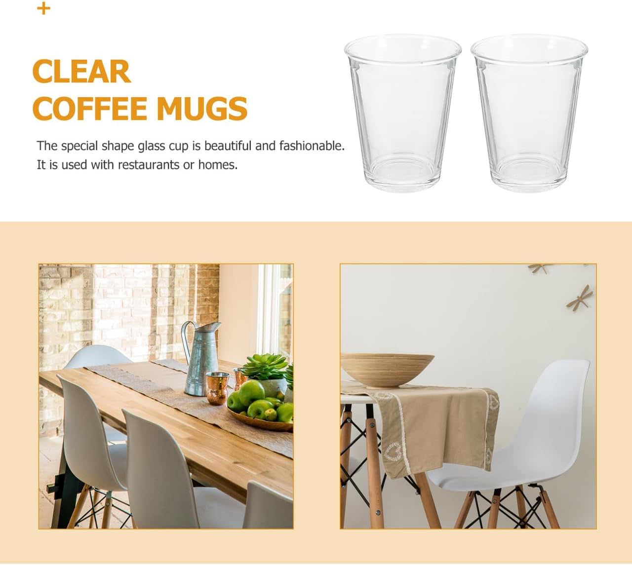 Clear Glass Coffee Mugs Set of 2 Transparent Water Cups for Hot Beverages Latte Milk 4.13X3.34X2.36 Inch Glassware for Kitchen and Dining