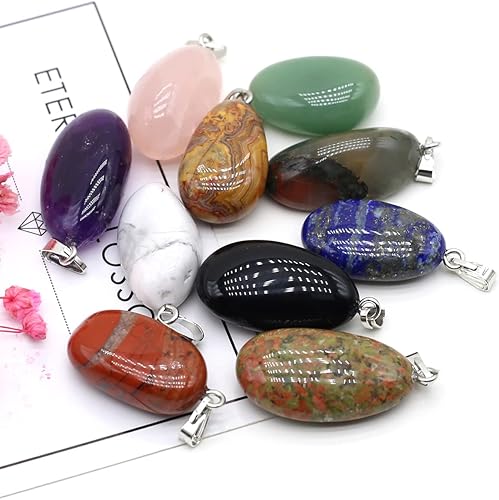 Miniatura 9 de QSLLER 20 piezas Colgantes de Piedras de Cristales Naturales Amatista Cuarzo Rosa Gemas Pulidas Lisas Dijes para Hacer Joyas DIY Collares Aretes