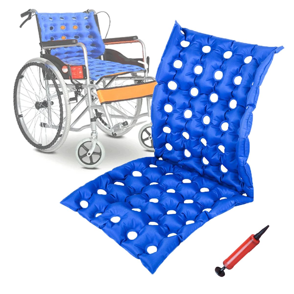 Wheelchair Inflatable Seat Cushion with Full Back, Anti-Bedsore Seat Pad for Bedridden Elderly Disabled Handicap