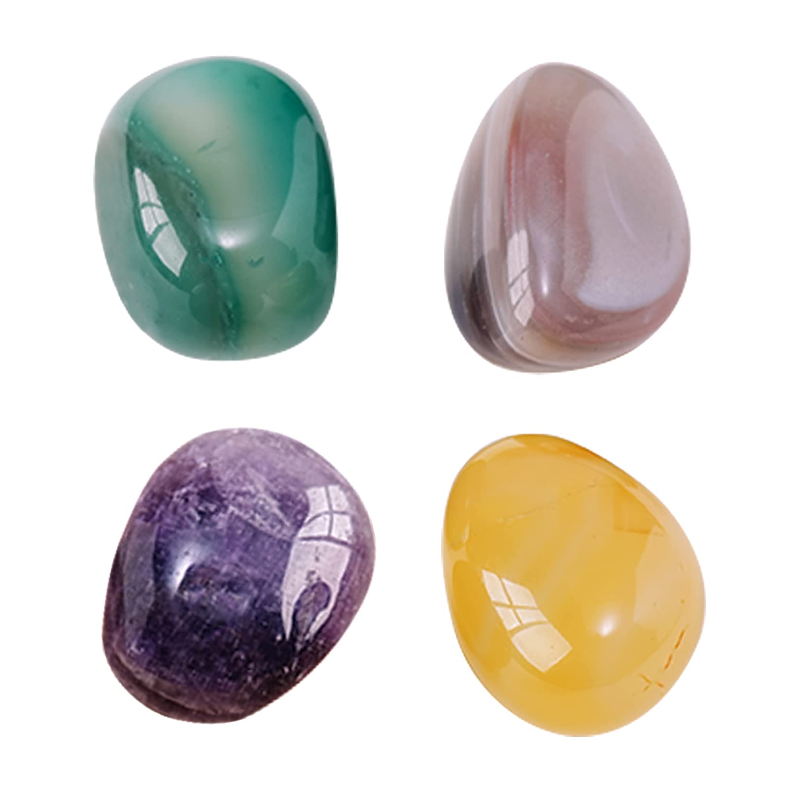 Runyangshi 4PCS Healing Crystal Quartz Tumbled Stones Set Dream Amethyst Yellow Agate Green Agate African Agate Tumbled Polished Stone Meditation Reiki Energy Home Decor Gift