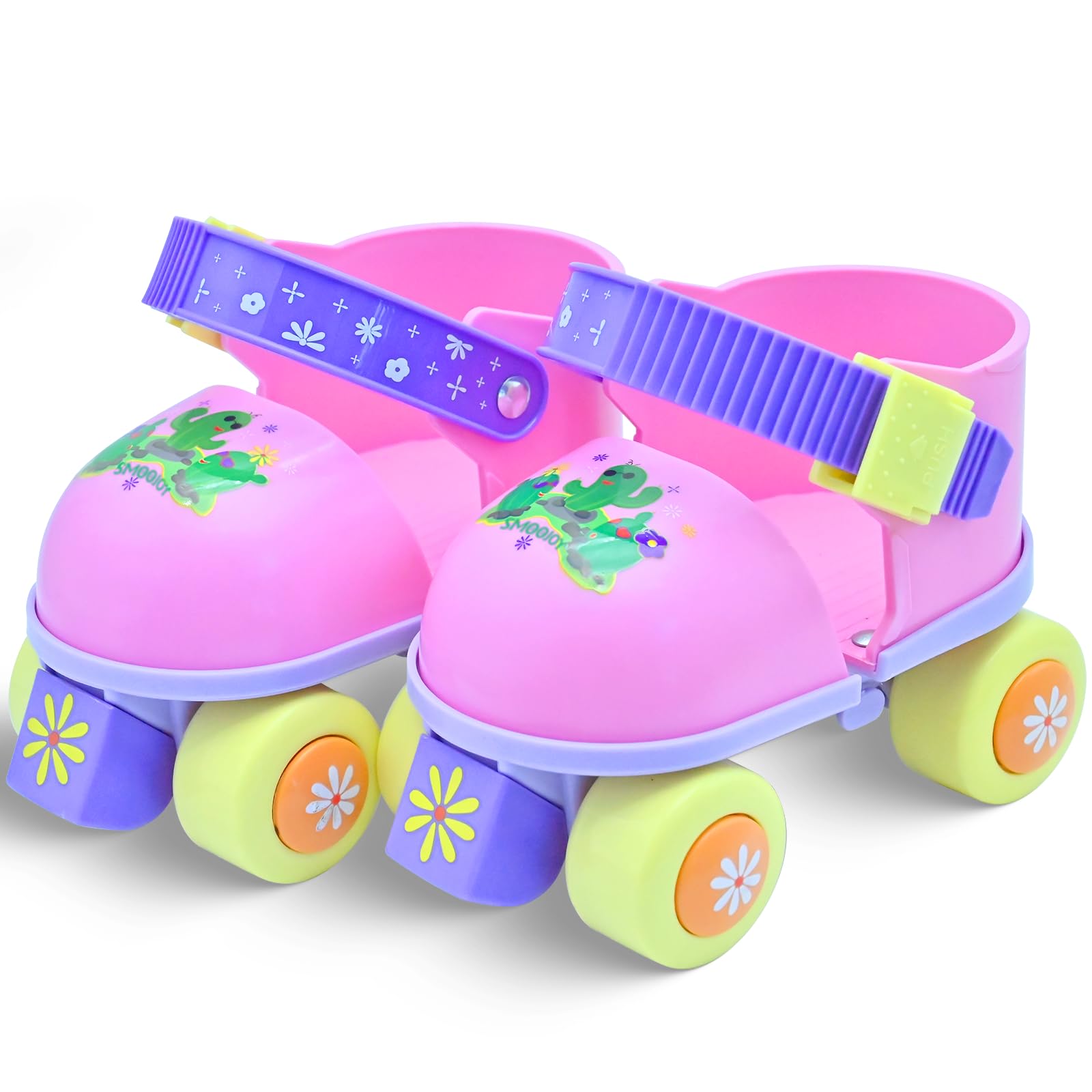 SMOOJOY Toddler Roller Skates for Kids Girls Boys Ages 2-5 Adjustable Quad Skate Shoes for Beginners Pink Rollerskates patines para niños