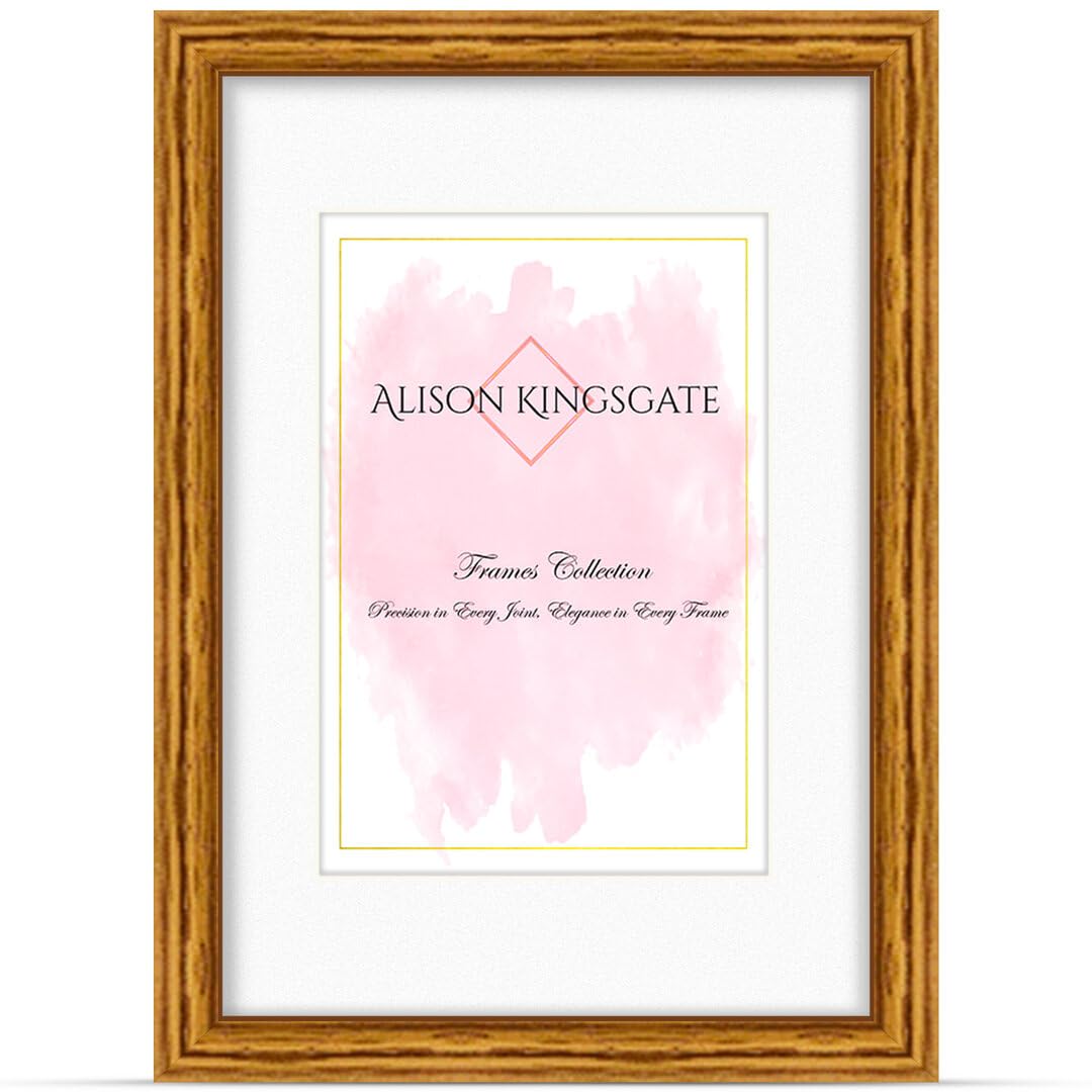 Alison Kingsgate A3 Oak Picture Frames with Mount for A4 Photo - Engineered Wood Photos Frame with Precision Cut Cardboard Mount -Ideal for Posters - Multiple Sizes & Colours Available