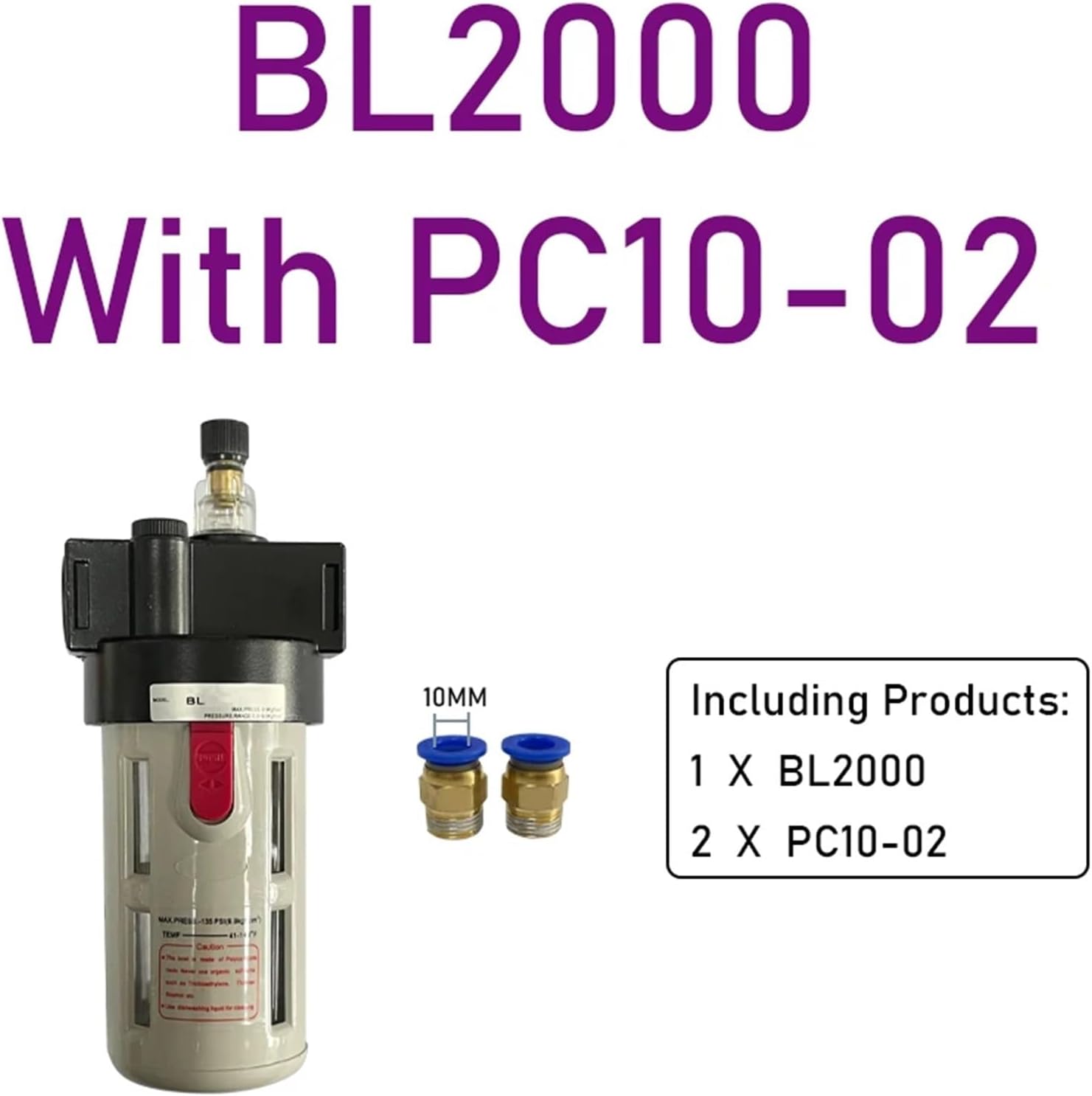 Lubricator Regulator Compressed Air Filter Airbrush Air Compressor Pressure Reducing BL2000/3000/40001/4" 3/8" 1/2" (Color : With 10mm Fitting)