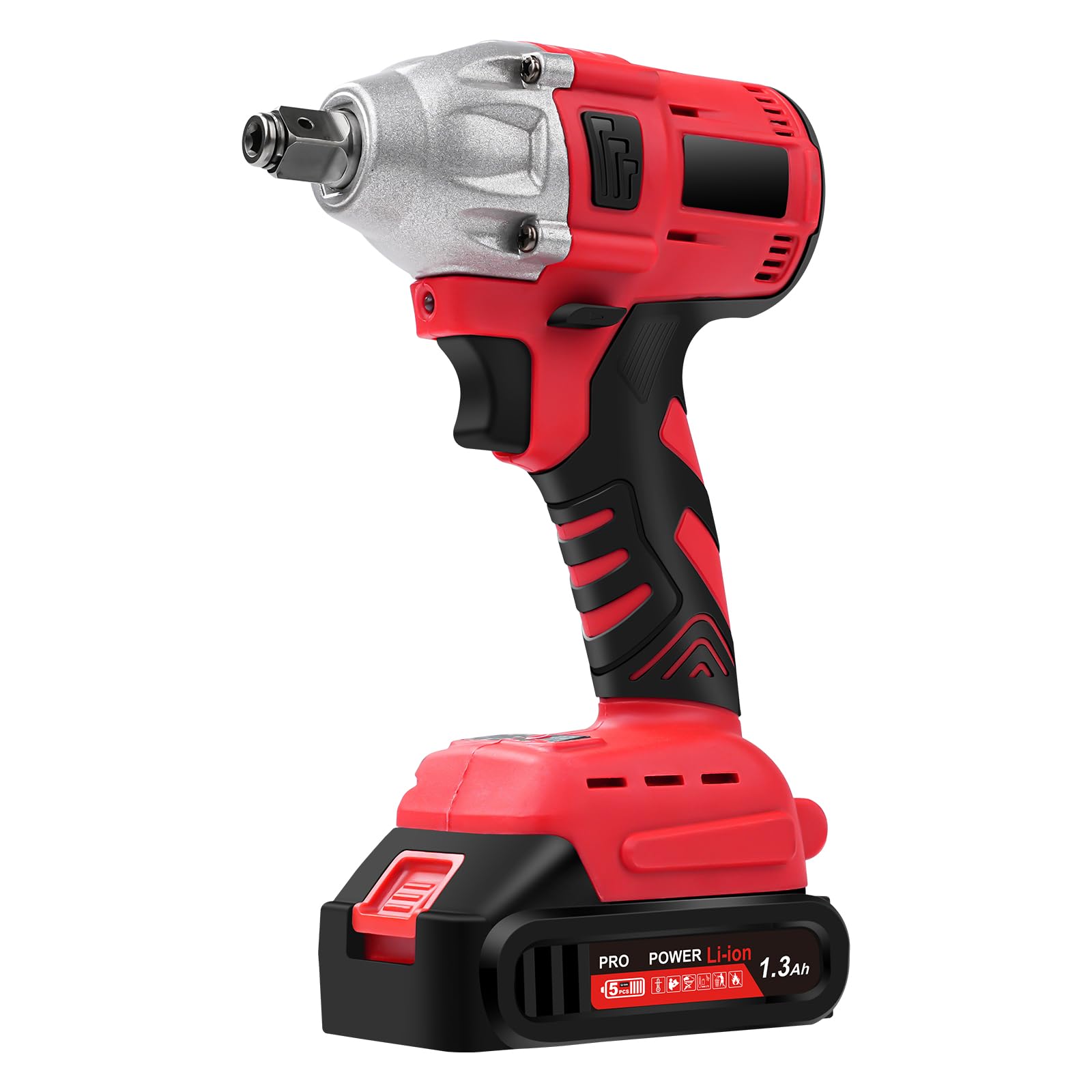 Llave de choque inalámbrica, 21 V, 300 Nm, 1/2 pulgadas, atornillador de impacto eléctrico, llave de impacto con 5 piezas, 1300 mAh, baterías para el hogar/el coche/DIY