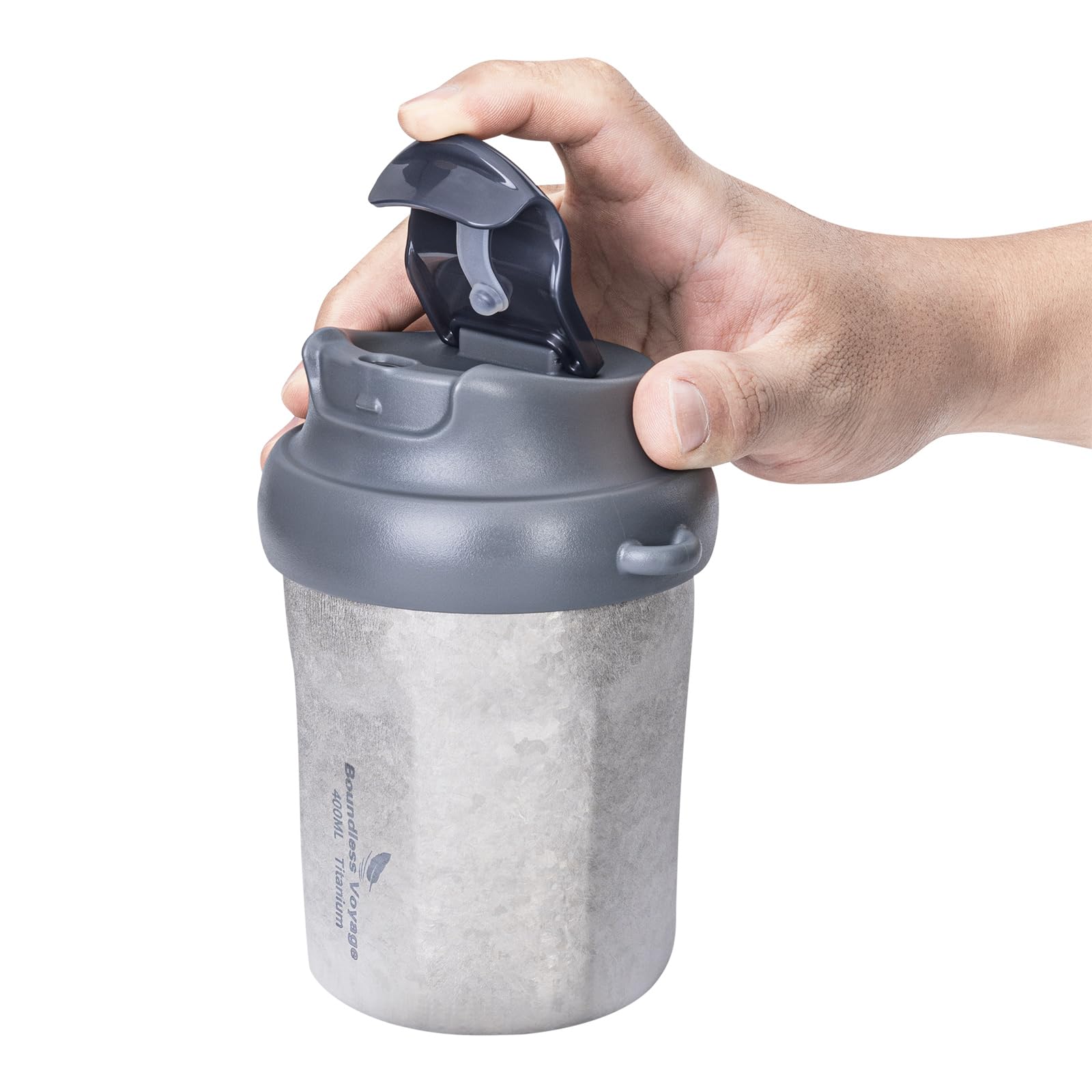 iBasingo Ti3236D Tasse à café en titane isotherme anti-déversement avec couvercle coulissant réutilisable à double paroi pour garder l'eau chaude/glacée, le thé, la bière