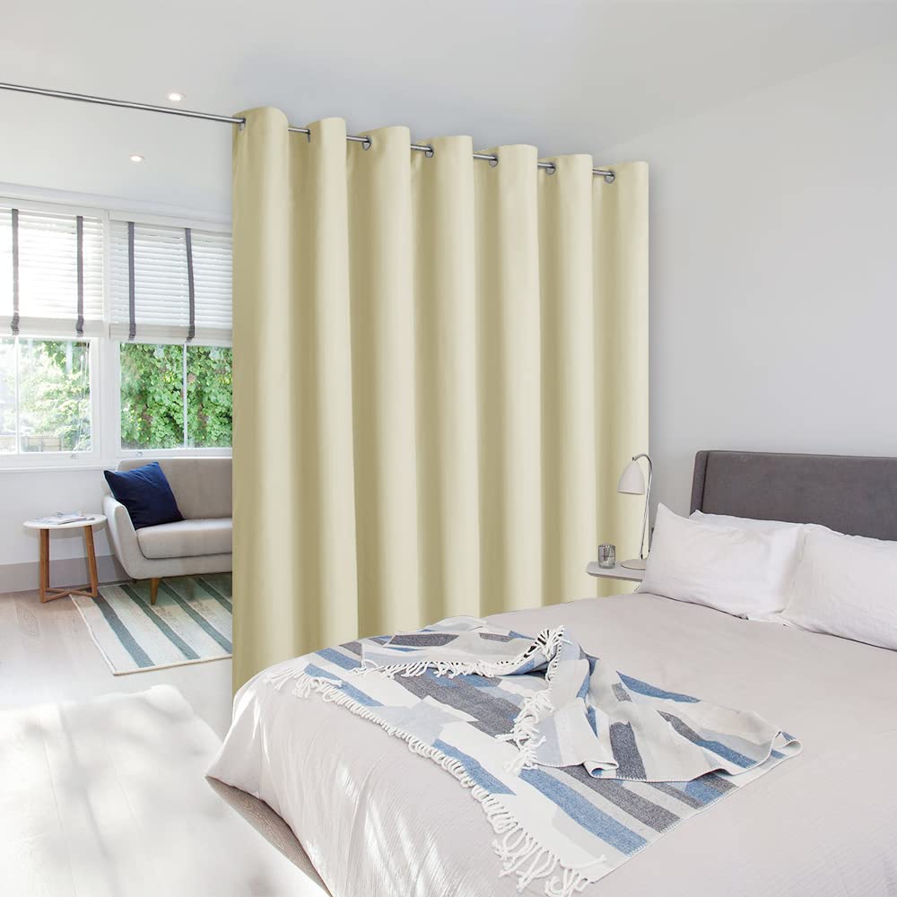NICETOWN Room Separating Divider, Room Divider Curtain Screen Partition, Function Thermal Blackout Patio Door Curtain Panel, Sliding Door Insulated Curtain for Patio, Beige, 8.3ft Wide x 11ft Long