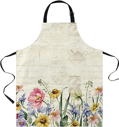 Elegante delantal impermeable floral con bolsillos, babero de cocina para cocineros, barbacoa, parrilla, delantales ajustables para mujeres, hogar,