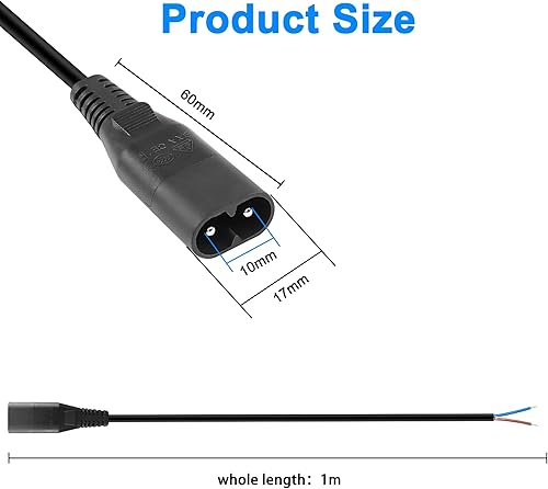Miniatura 5 de MEIRIYFA Cable de alimentación IEC320 C8, cable de alimentación C8, enchufe macho desnudo, conector de extensión de extremo abierto para laptop,