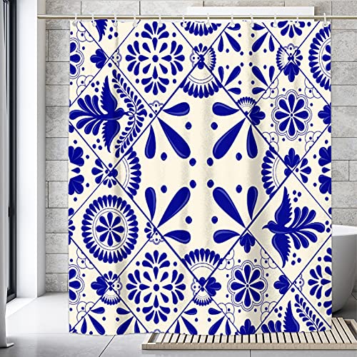 Mexican Style Shower Curtain For Bathroom Talavera Waterproof Bath Curtain Polyester Fabric Machine Washable Shower Curtains Bathroom Home Decor 72 X 72 Inch With 12 Hooks #TOP5