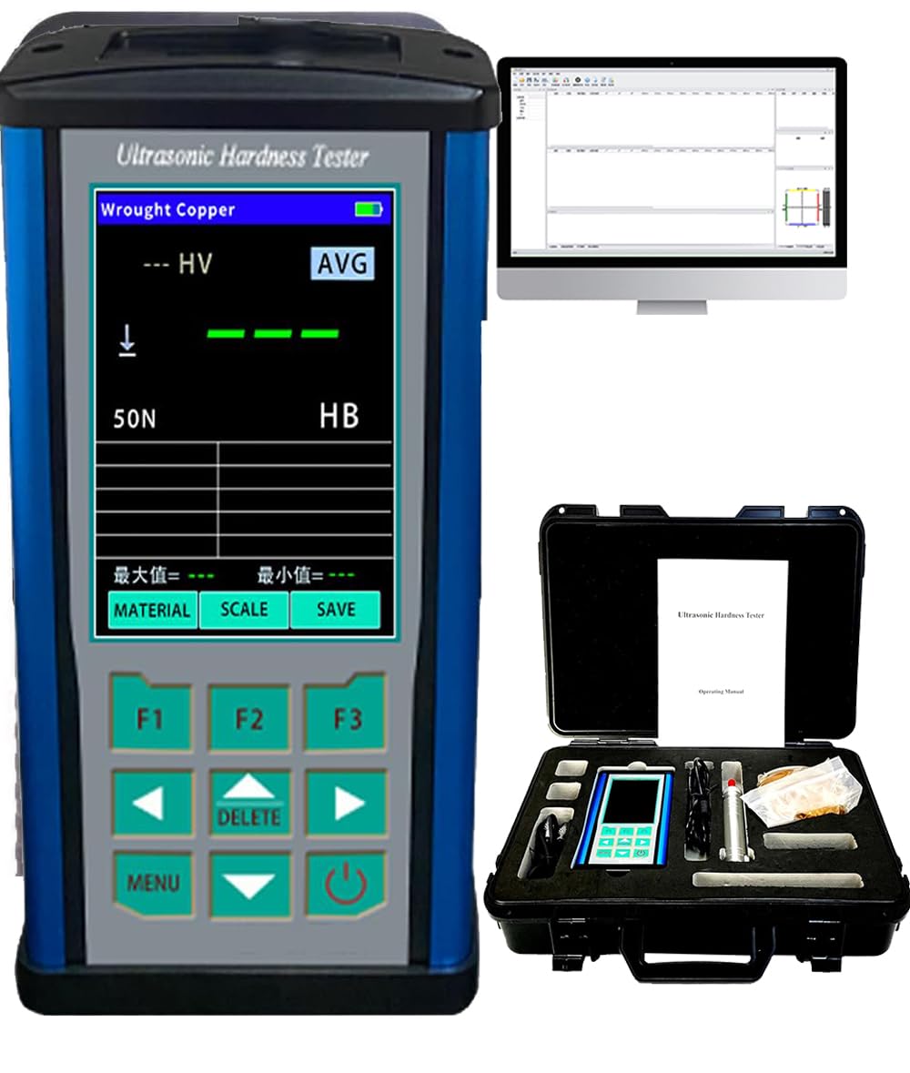 VTSYIQI Ultrasonic Hardness Tester Meter Durometer Sclerometer with Multi-Point Calibration Force 98N 10kgf Probe Maximum Roughness Test Surface Ra<15um for Forgings Welds and Heat Affected Zones