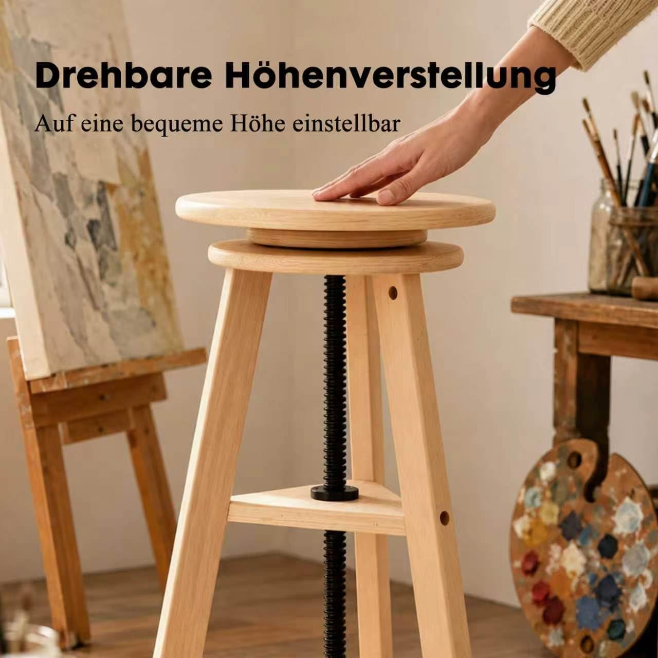 Höhenverstellbarer Zeichnerhocker aus Holz, Künstlerhocker, Hocker für Büro und Atelier, bis zu 100 kg, deutsches Buchenholz, ideal für Künstlerateliers, den privaten Gebrauch, die Küche und Bars