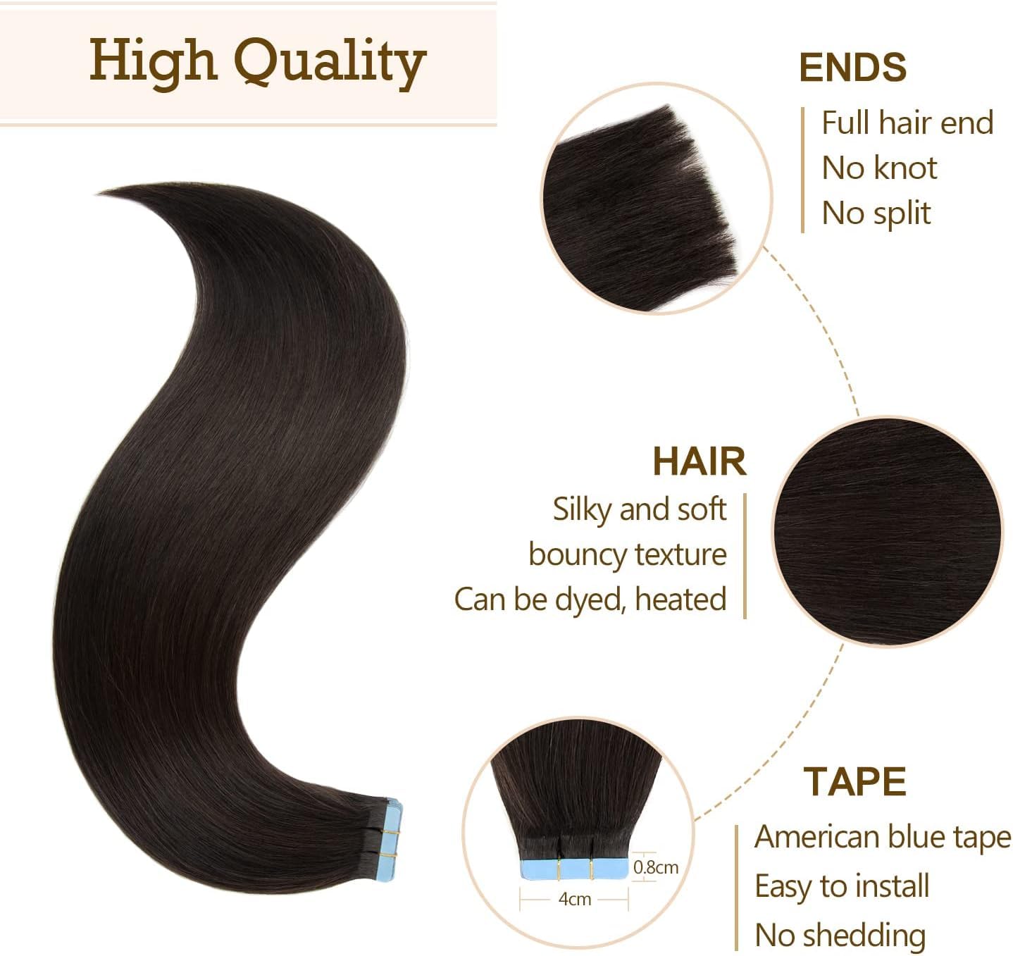 AGMITY Tape In Hair Extension Human Hair, Remy Human Hair Extensions Tape ins for Women Natural Human Hair, 22inch 50g 20Pcs - Image 3