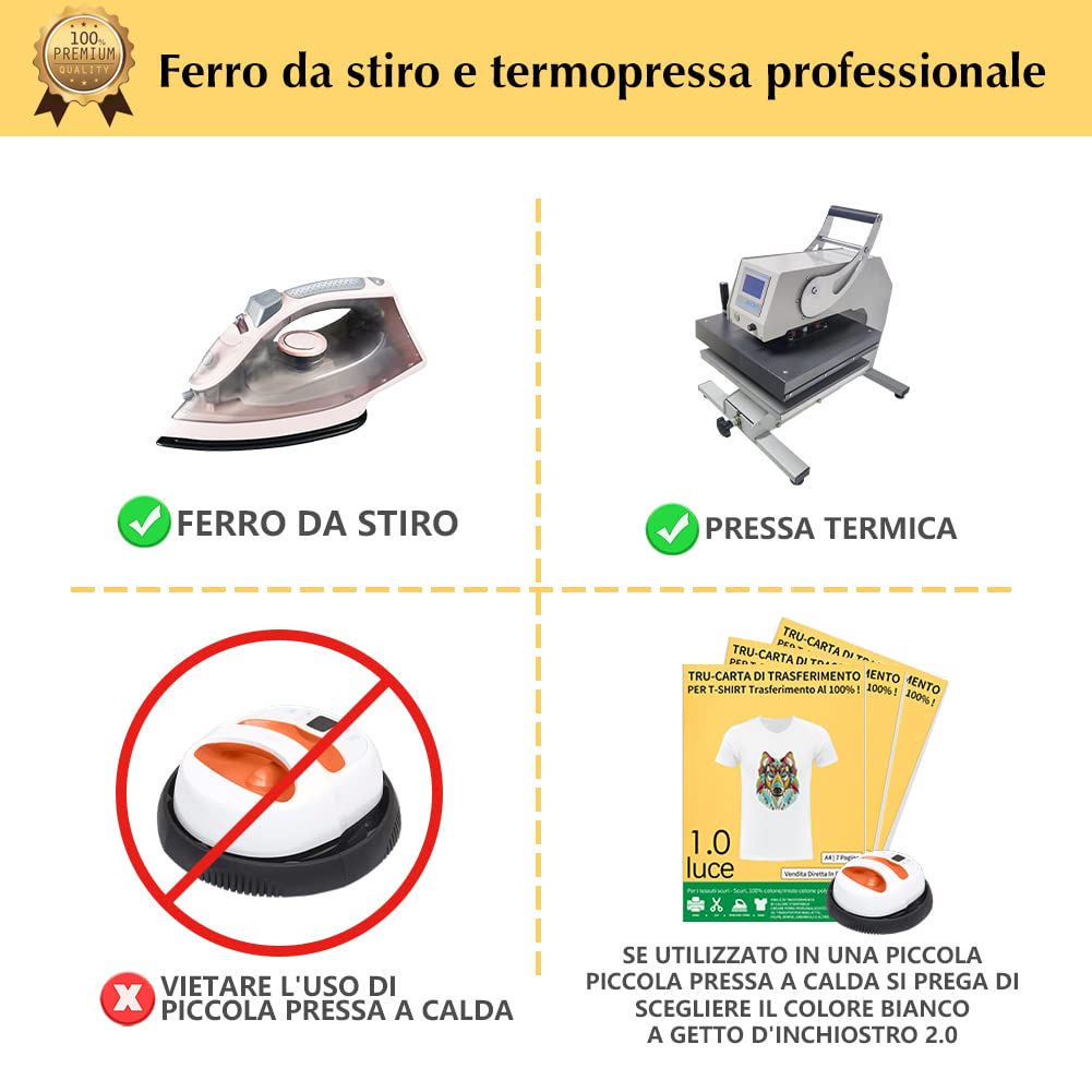 TransOurDream Carta di trasferimento per stampanti a Getto d'inchiostro,Carta termoadesiva per Tessuti Chiari,Non Stampa a Specchio, Fogli DIN A4X10, Carta per Magliette Chiare (I-2-5.0-10)