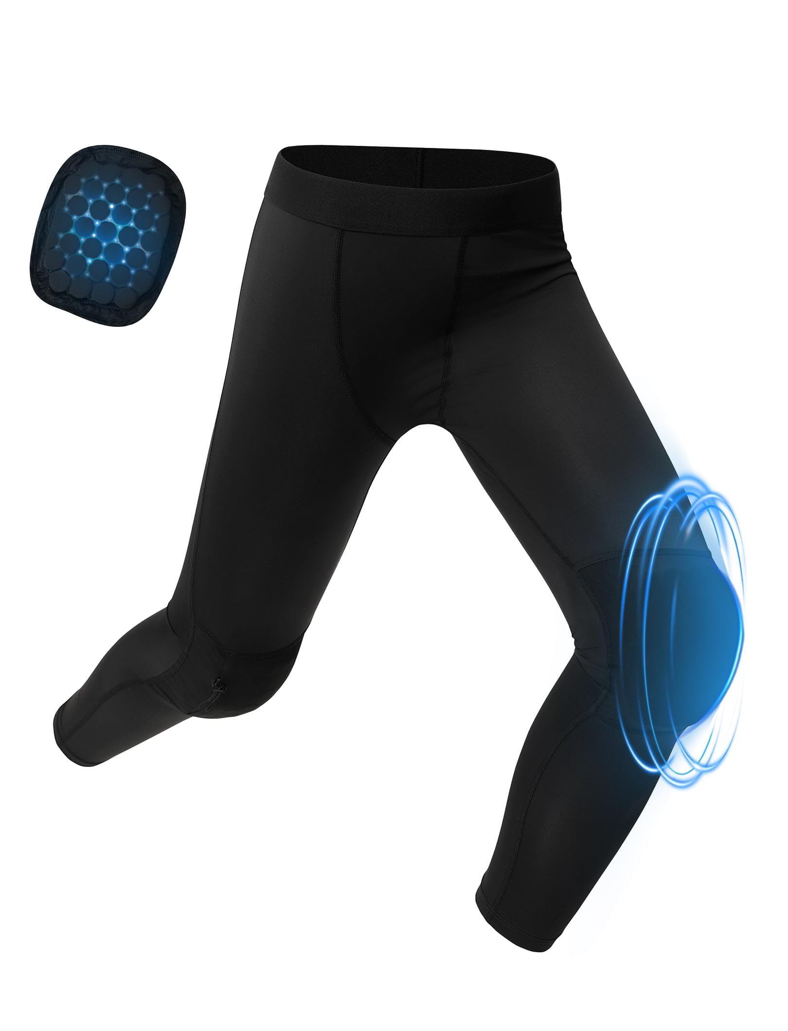 Kids Compression Pants with Removable Knee Pads, Shock-Absorbing Sports Leggings for Boys, Breathable Thermal Running Pants for Autumn and Winter Outdoor Training, 5-14 Years, 110-164cm