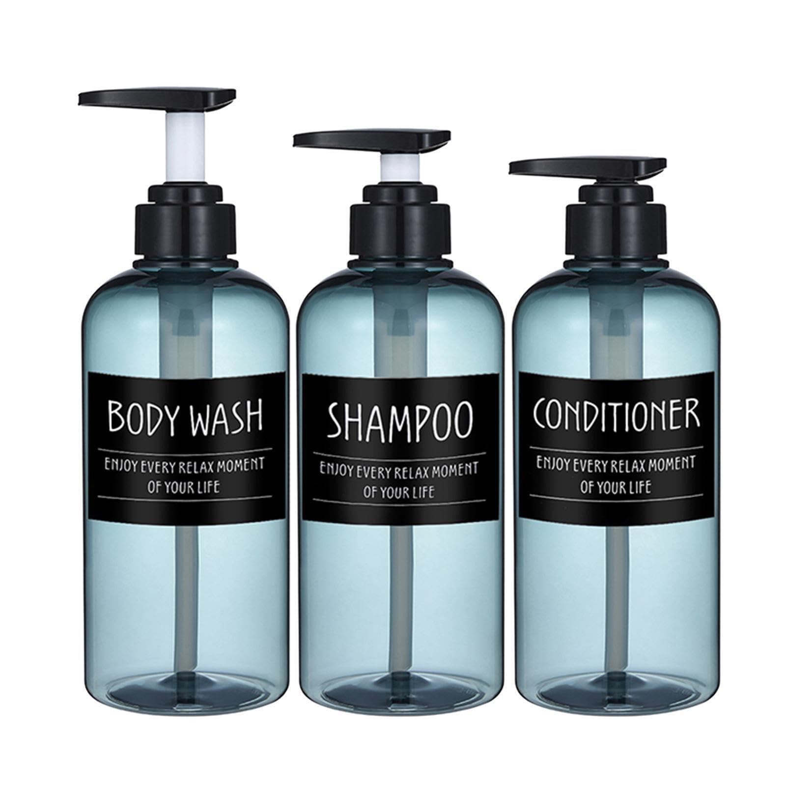 ALCXAZS Convenient 500ml Pump Bottle for Foaming Soap Dispenser Lotion and Shampoo Bathroom Refillable, Blue Black Tag, 500ml
