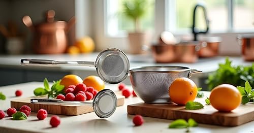 Miniatura 4 de Colador de acero inoxidable de malla fina, filtro de acero inoxidable 2025, colador de red de cocina multifuncional duradero (juego de 2 piezas)