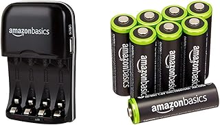 Amazon Basics Ni-MH AA & AAA Battery Charger With USB Port & AA Pre-Charged Rechargeable Batteries 2000 mAh / minimum: 1900 mAh [Pack of 8] - Outer Jacket May Vary