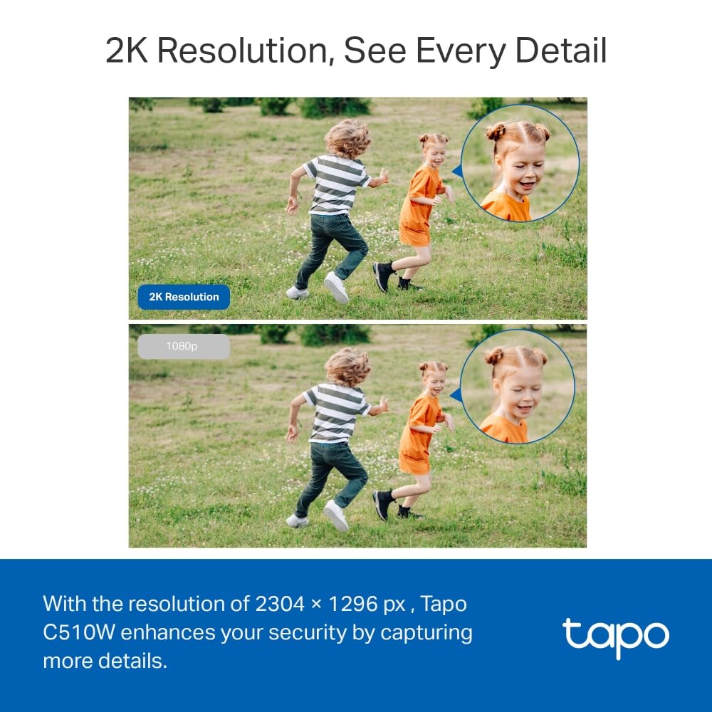 Tapo C510W 2K Caméra de Surveillance WiFi extérieur 360°, Vision Nocturne Couleur, Détection de Personne et Suivi de Mouvement, Étanche IP65, Alarme sonore Personnalisable (Lot de 2)