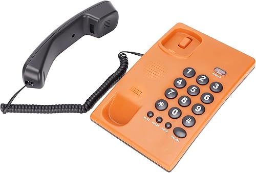 Miniatura 5 de Acogedor Teléfono con cable, teléfono fijo de escritorio, batería, color único, teléfonos fijos de oficina para el hogar (naranja)