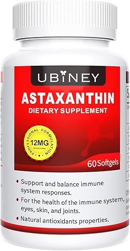Cápsulas blandas de astaxantina premium de 12 mg, 60 porciones, apoya la salud inmunológica, de la piel, de los ojos y de las articulaciones, sin