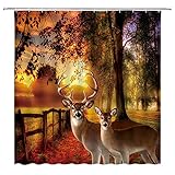 TFGGNDF Elk Shower Curtain Deer Autumn Forest Country Farmhouse Cabin Wildlife Animal Camping Lodge Fall Nature Scenic Bathroom Decor with Hooks,Brown